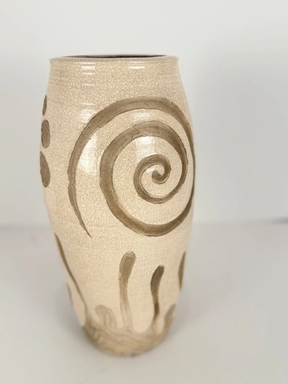 Midcentury Handmade Stoneware Crackle Glaze Vase